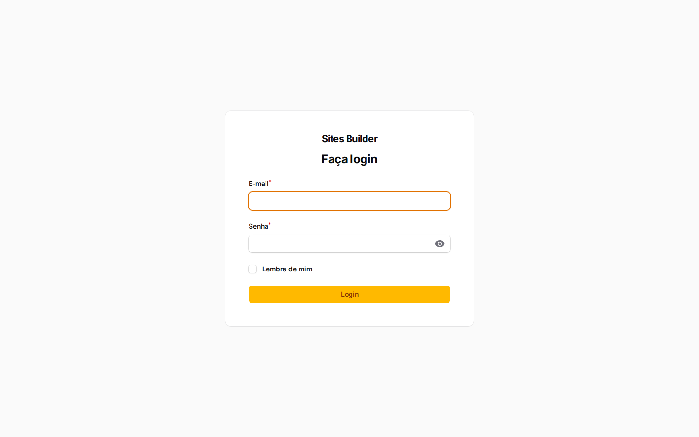 Tela de login do Sites Builder