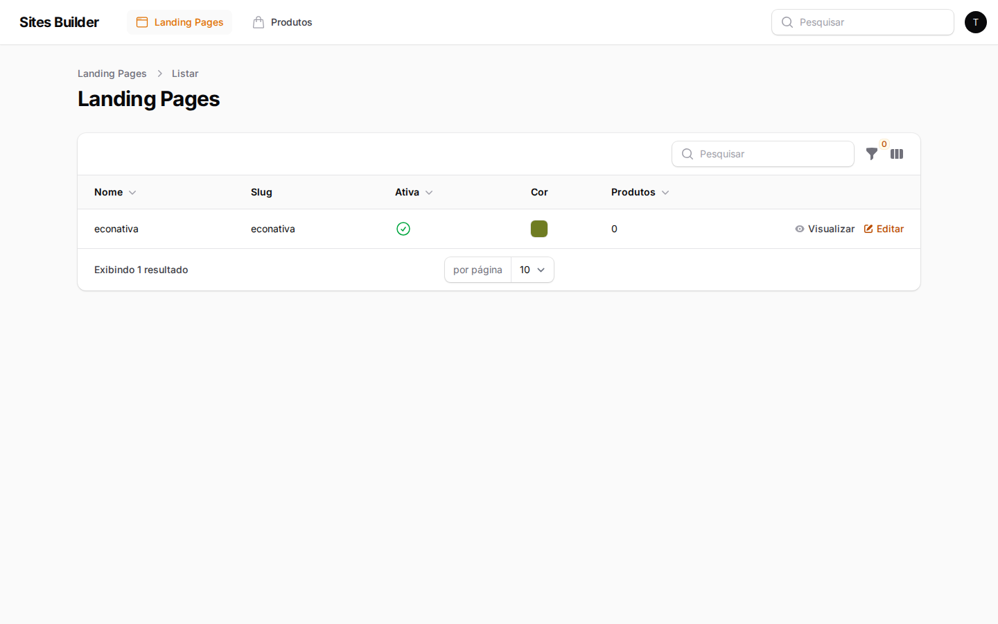 Lista de landing pages