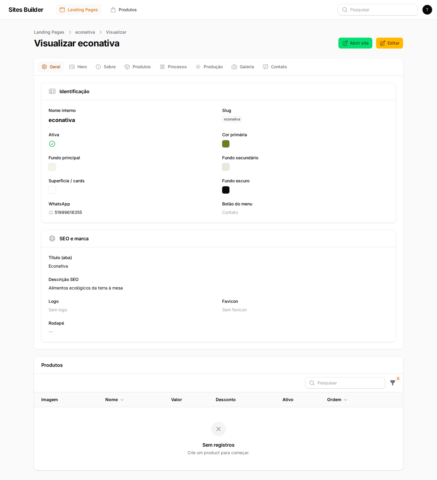 Visualizar landing page